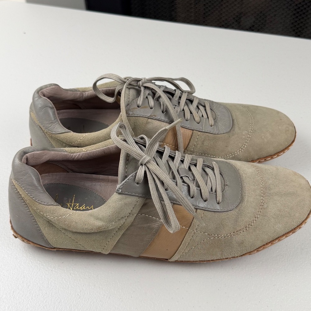Cole Haan Nike Air Mens Grey Tan Suede Leather Fashion Sneakers D26770 Size 9B